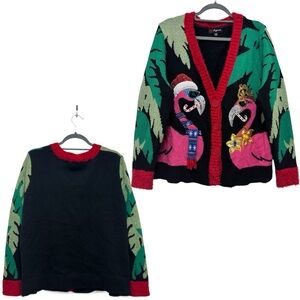 Festive Flamingo Cardigan - Black, Green, Pink